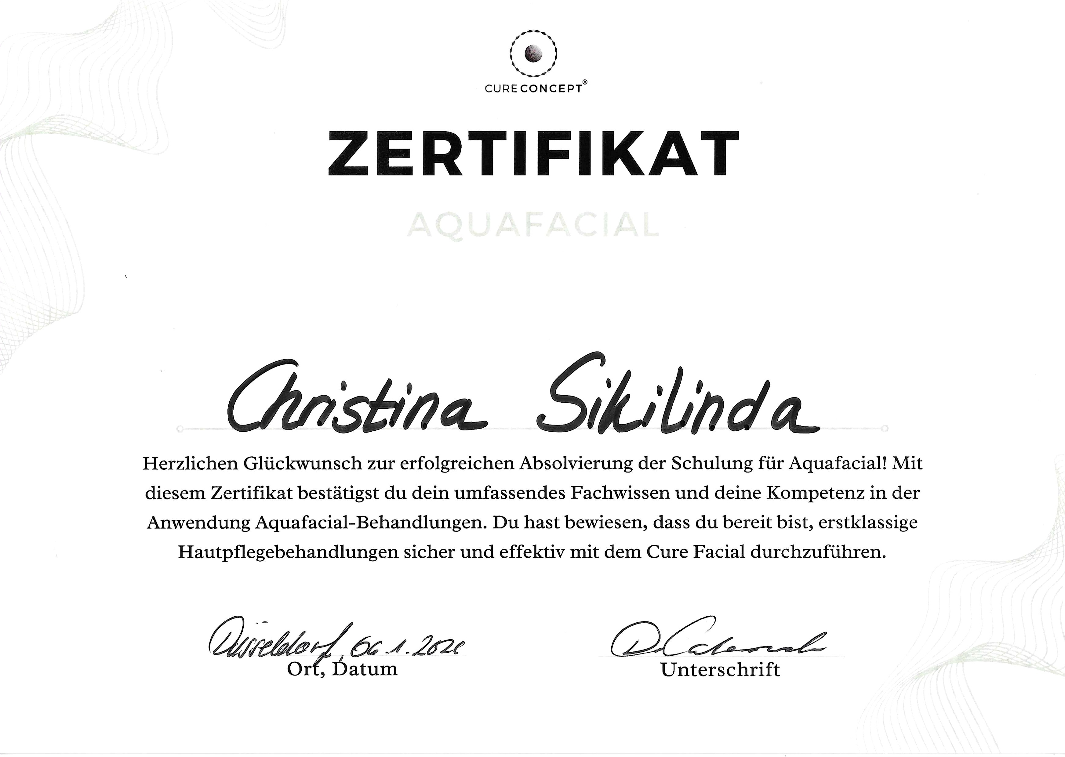 Zertifikat Aquafacial