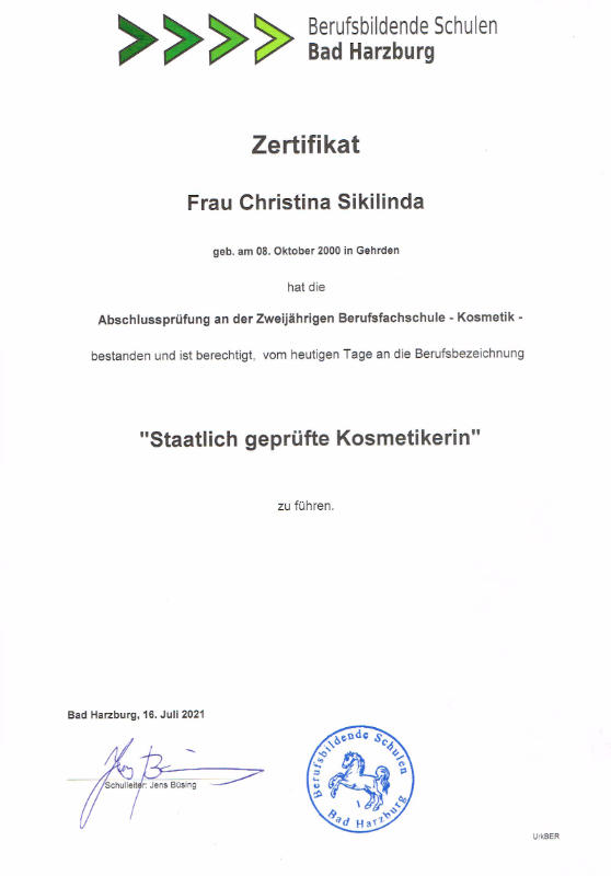 Staatlich geprüfte Kosmetikerin